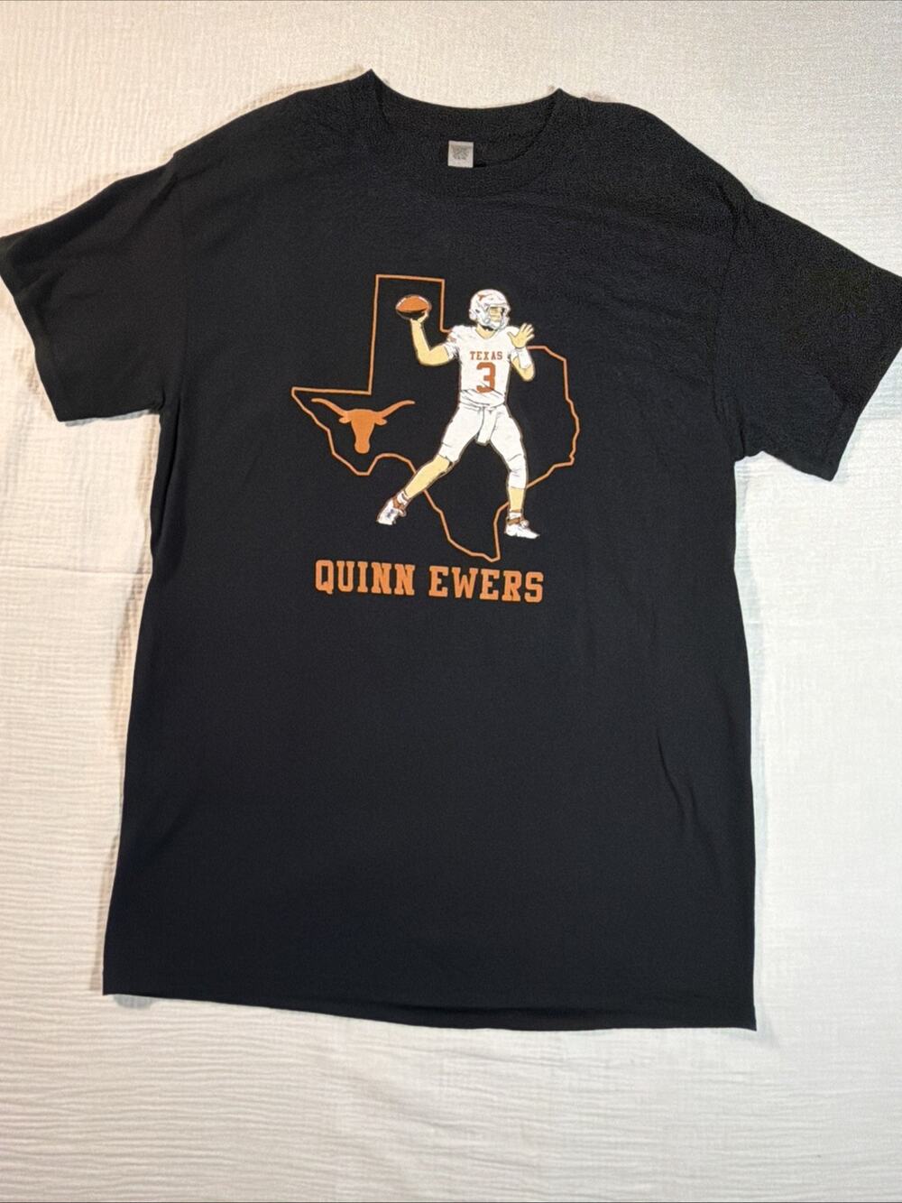 BreakingT Texas Longhorns Quinn Ewers Football T-Shirt Black- Men’s Medium